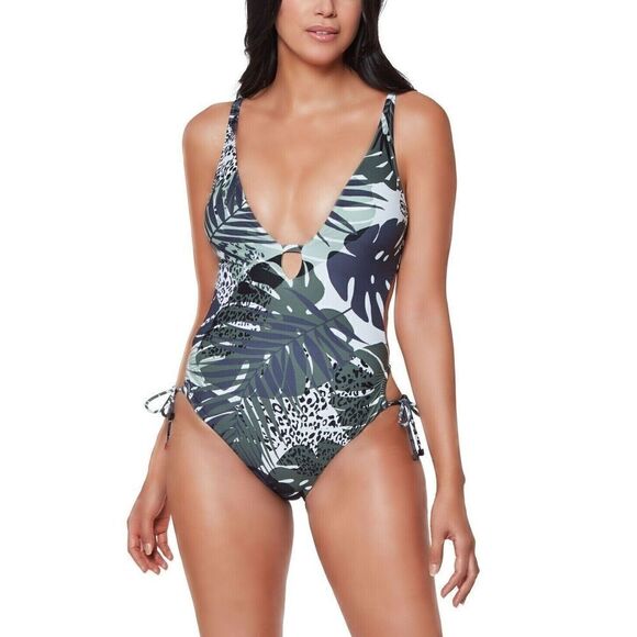 Bar III Women's Sz S Moody Tropics Printed Side-Tie One Piece Swimsuit $88 - Picture 9 of 11